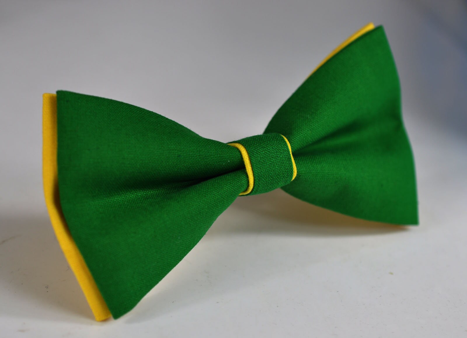 100% Cotton Yellow Ever Green Pretied 2 Layers Bow Tie Bowtie For Men / Youth Teenage / Kids Boy / Baby Infant Children Wedding Party