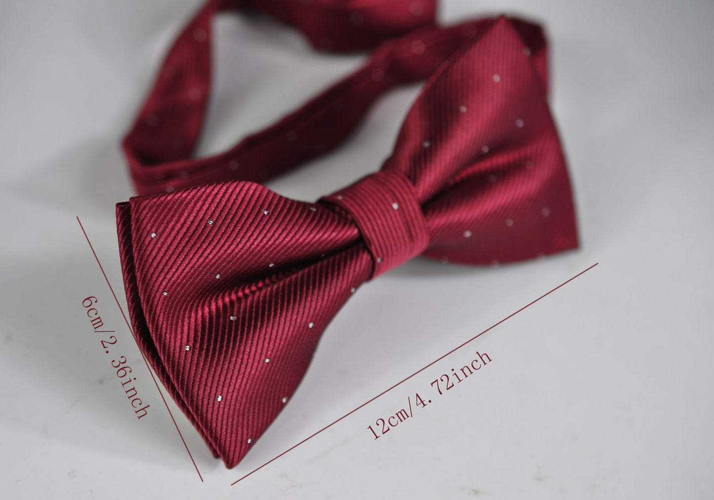 Mens Wine Red Burgundy Dark Red Yarn-dyed Polyester Silk Bow Tie and Pocket Square Hanky Handkerchief Dots Pattern for Wedding Party