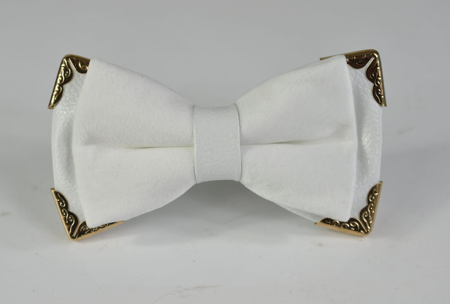 White Shining PVC Faux Leather Velvet 2 Layers Gold Edge Pretied Bow tie Bowtie Wedding Party for Men / Youth Teenage /Boy / Baby