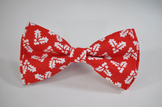 Red and White Leaves leaf Pattern Christmas Xmas Cotton Pretied Bow tie Bowtie for Baby Infant / Page Boy Kids / Youth Teenage /Men Adult