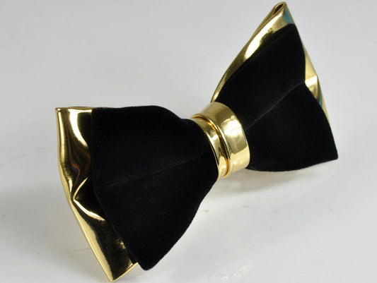 Mens PVC Faux Leather Velvet 2 Layers Black Golden Shining 2 Layers Bow Tie BOWTIE for Adult / Teenage / Kids /Baby