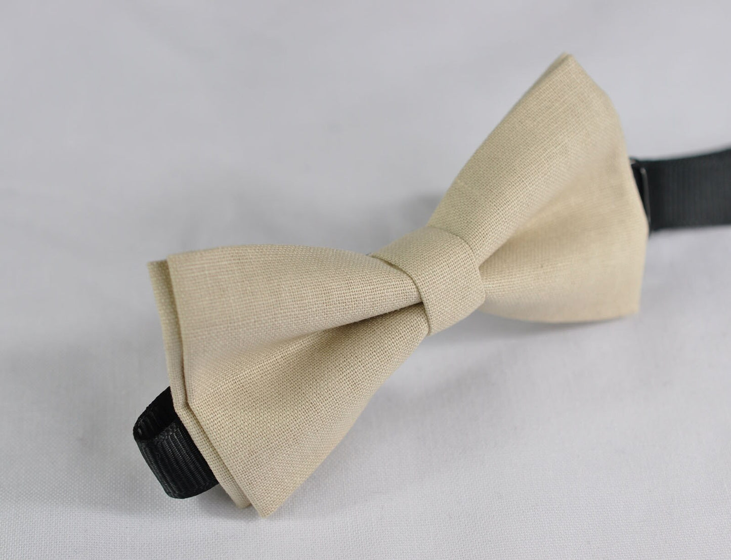 Light Begie Sand Color Cotton Pretied Bow tie + Brown Faux Leather Suspenders for Baby infant / Page Boy Kids / Youth Teenage