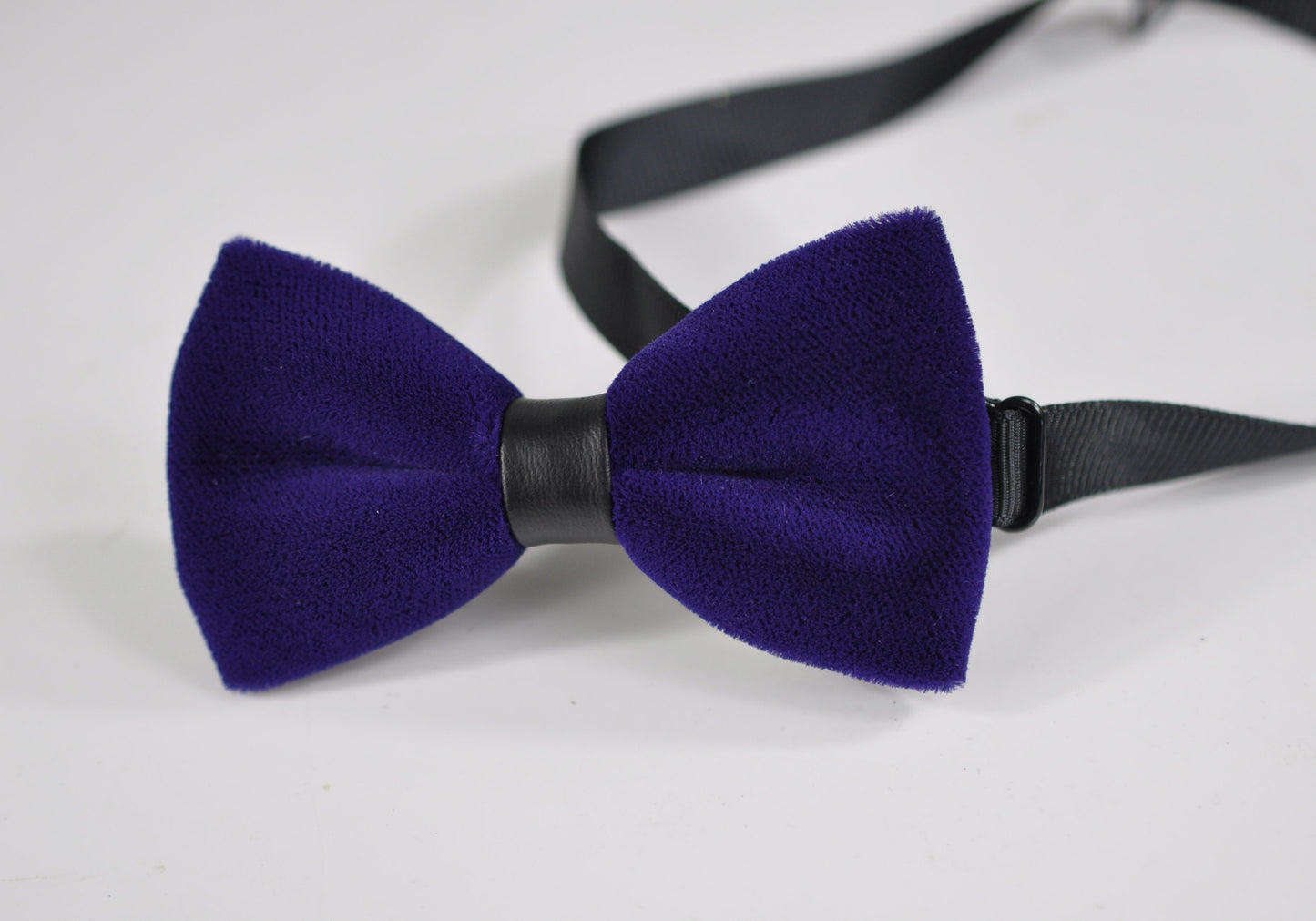 Violet Purple Velvet Black Faux Leather Bow Tie + Navy Blue Elastic Susependers for Baby infant / Page Boy Kids / Youth Teenage / Men Adult