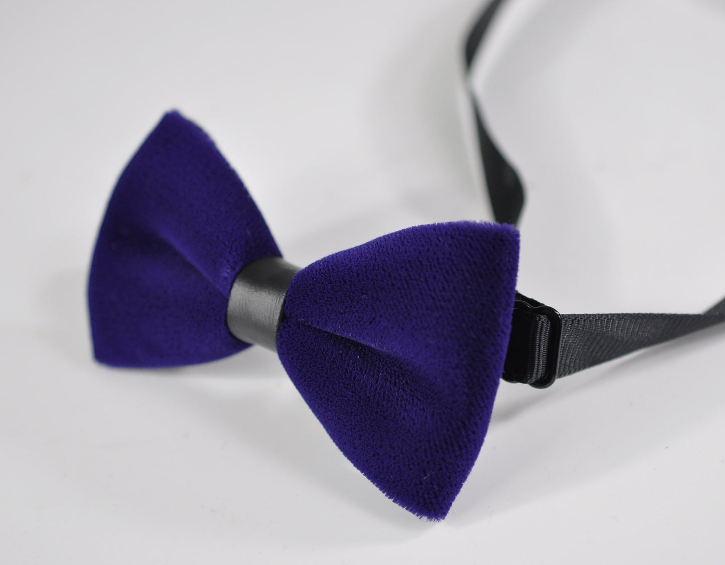 Violet Purple Velvet Black Faux Leather Bow Tie + Navy Blue Elastic Susependers for Baby infant / Page Boy Kids / Youth Teenage / Men Adult