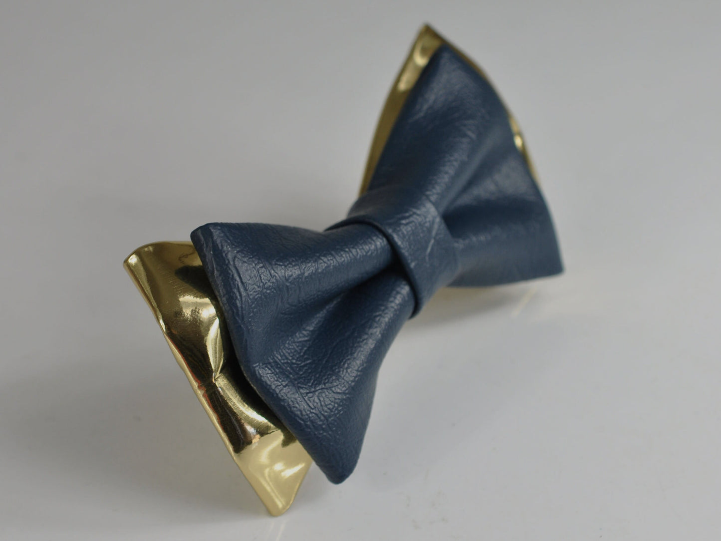 Navy Blue and Gold Golden Faux Leather Pretied Bow tie Bowtie for Men Adult / Youth Teenage / Page Boy Kids / Toddler Baby infant