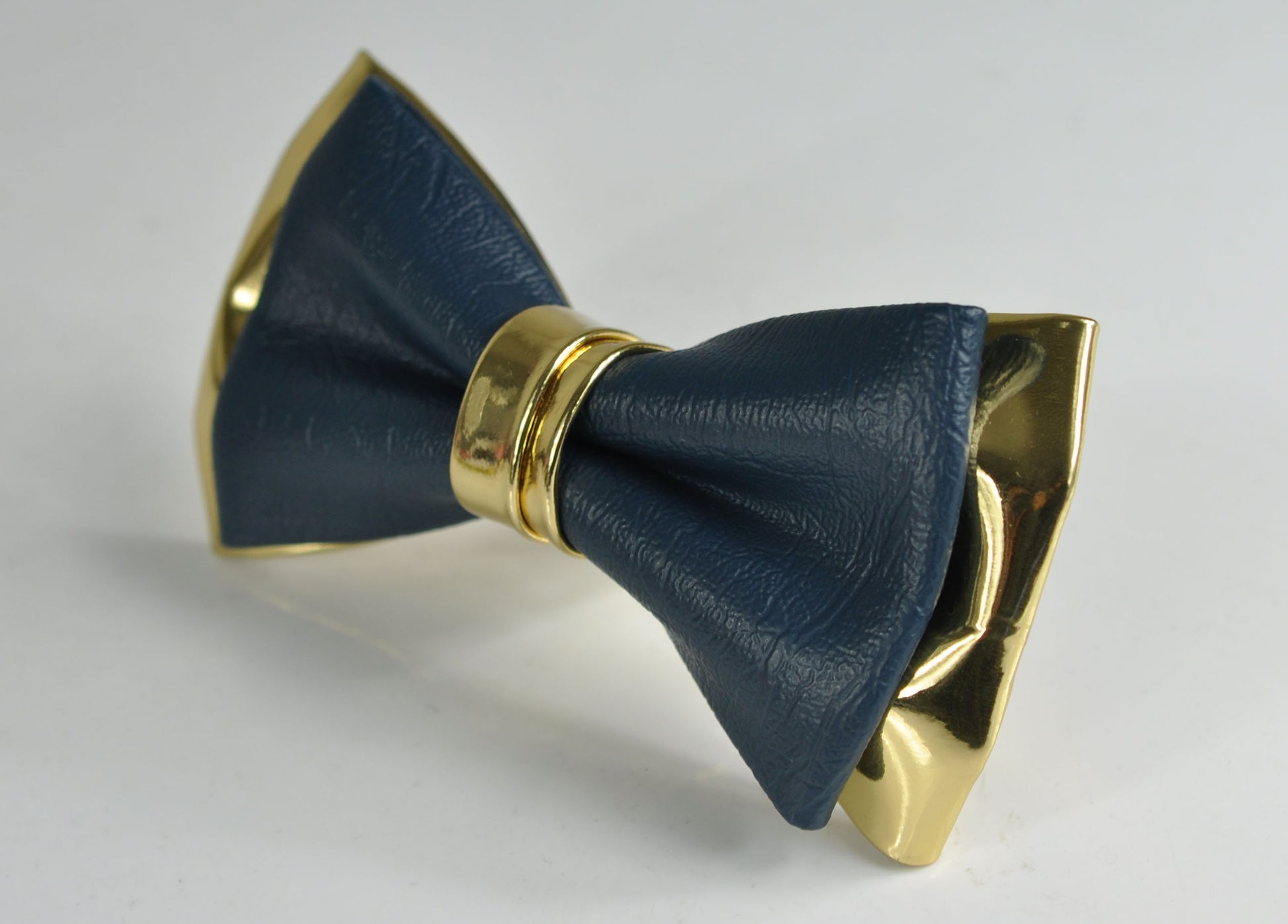 Navy Blue and Gold Golden Faux Leather Pretied Bow tie Bowtie for Men Adult / Youth Teenage / Page Boy Kids / Toddler Baby infant