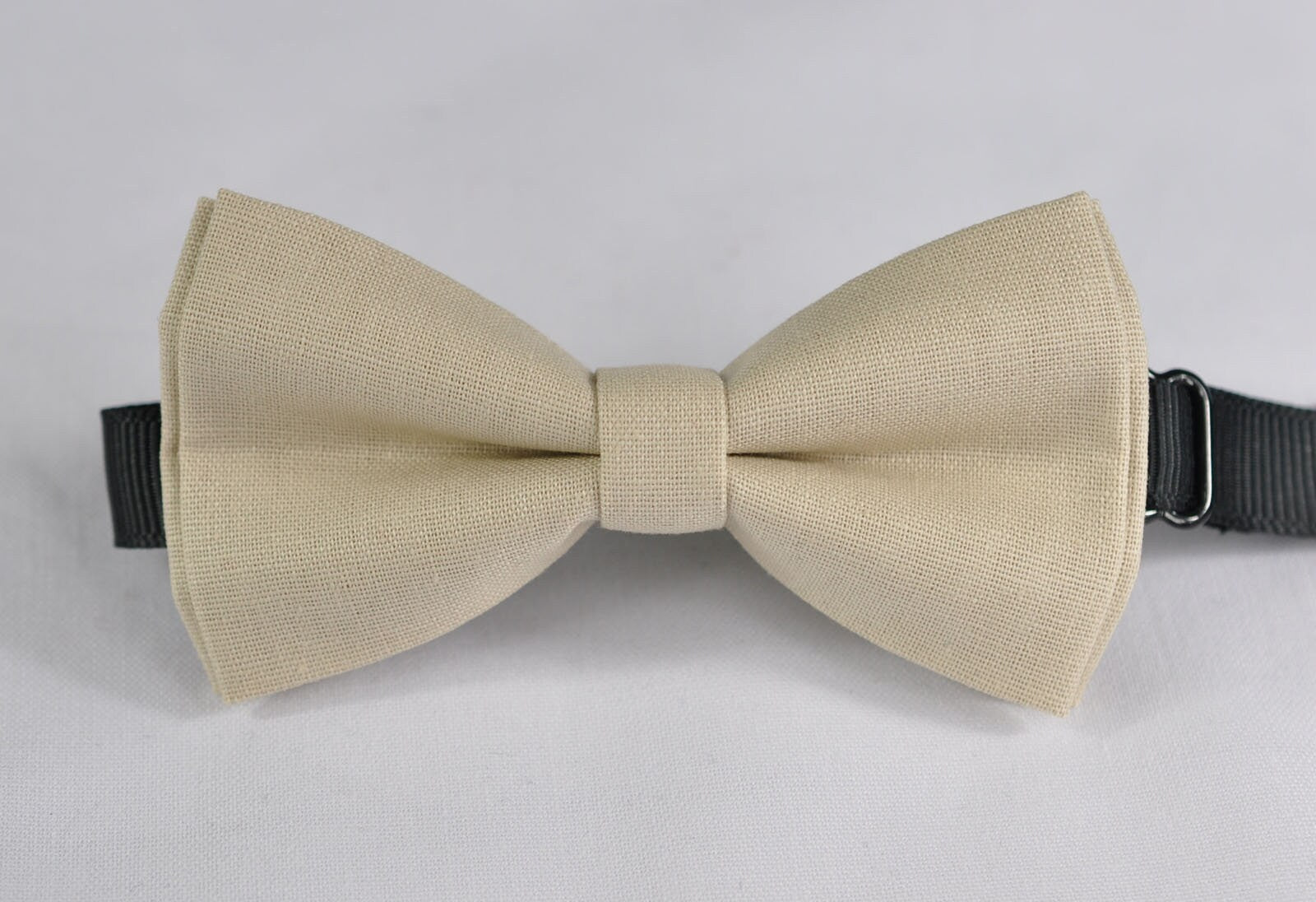 Light Begie Sand Color Cotton Pretied Bow tie + Brown Faux Leather Suspenders for Baby infant / Page Boy Kids / Youth Teenage