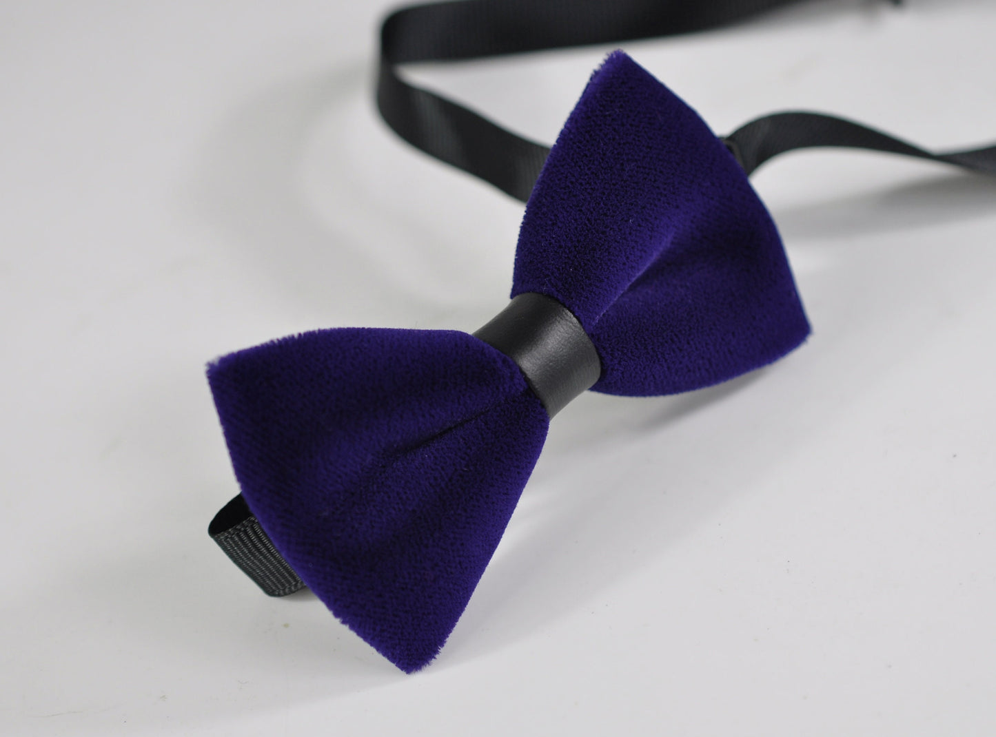 Violet Purple Velvet Black Faux Leather Bow Tie + Navy Blue Elastic Susependers for Baby infant / Page Boy Kids / Youth Teenage / Men Adult