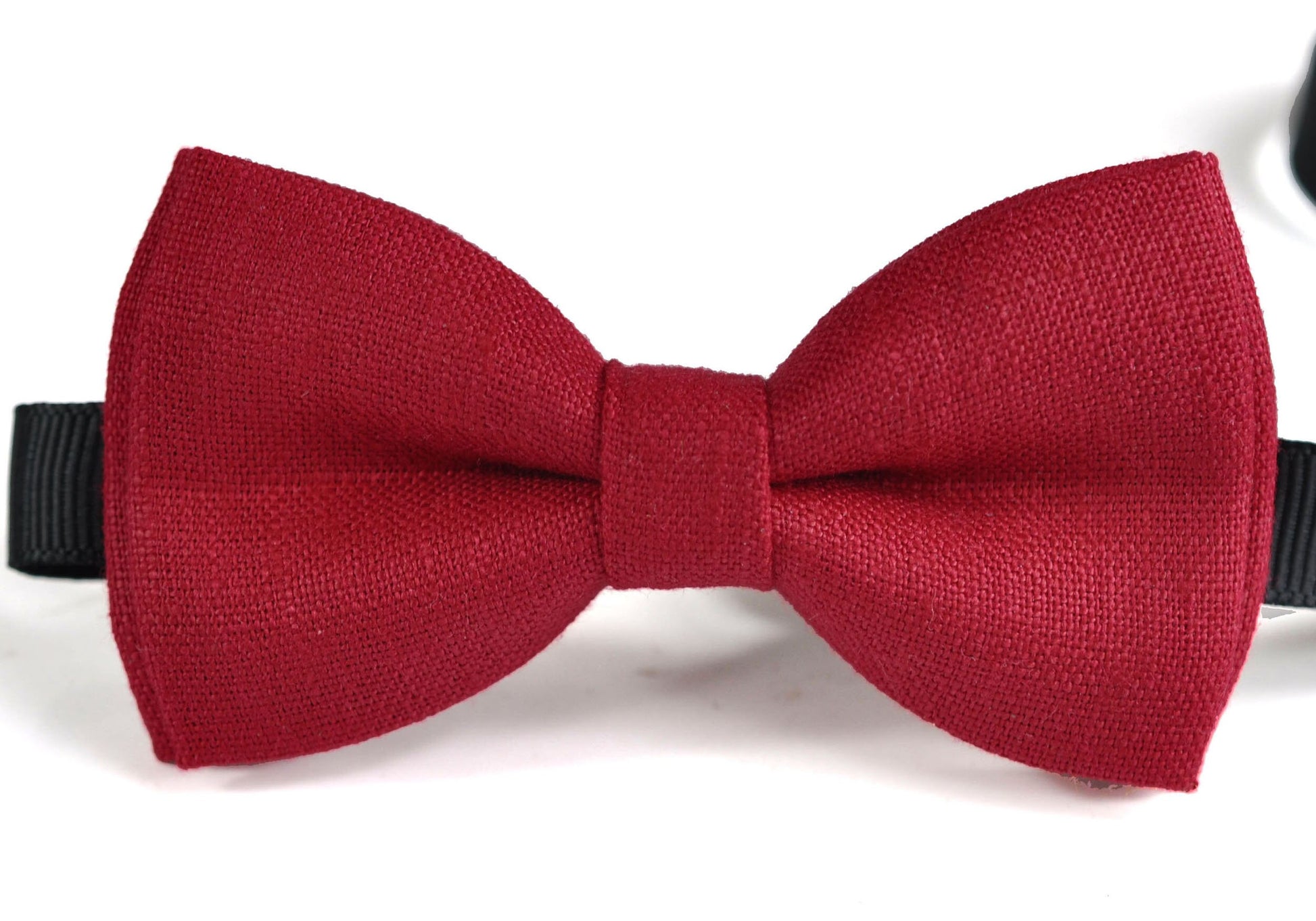 Cherry Ruby Blood Red Linen Bow tie + Grey Gray Elastic Suspenders Braces for Baby infant Toddler / Kids Boy / Youth Teenage / Men Ault