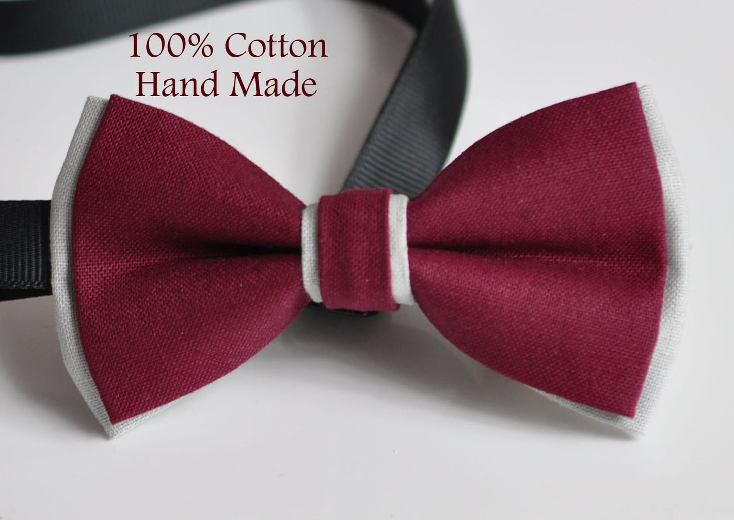 Men Women Burgundy Red Wine Red RUMBA RED and Grey Gray 2 Layers 100% Cotton Hand Made Groomsmen Bowtie Bow Tie Wedding Ball Party