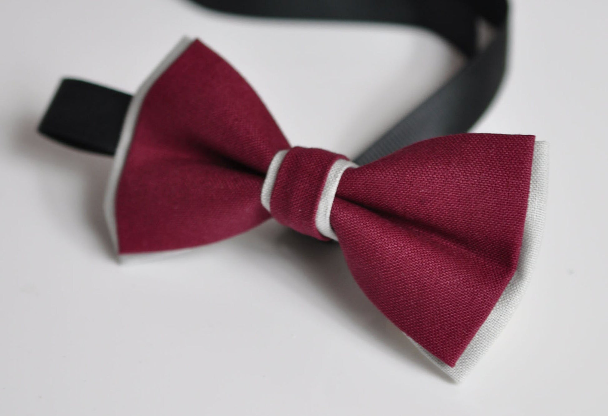 Men Women Burgundy Red Wine Red RUMBA RED and Grey Gray 2 Layers 100% Cotton Hand Made Groomsmen Bowtie Bow Tie Wedding Ball Party