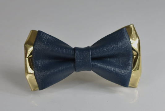 Navy Blue and Gold Golden Faux Leather Pretied Bow tie Bowtie for Men Adult / Youth Teenage / Page Boy Kids / Toddler Baby infant