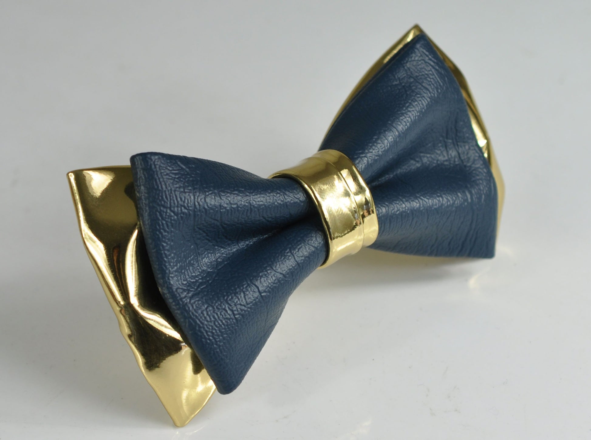 Navy Blue and Gold Golden Faux Leather Pretied Bow tie Bowtie for Men Adult / Youth Teenage / Page Boy Kids / Toddler Baby infant