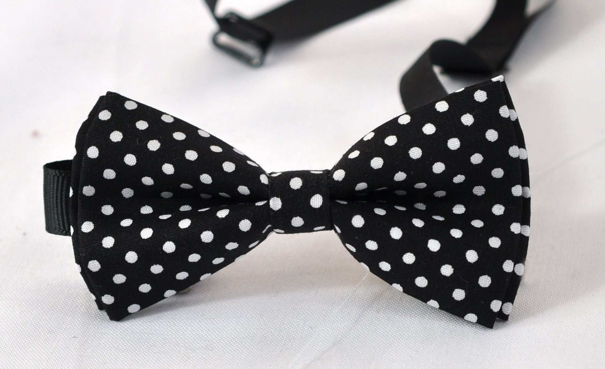 Black White Spots & Stripes DOTS Pattern Cotton Bow Tie + Black Elastic Suspenders Braces for Baby Infant / Boy Kids / Youth Teenage / Adult