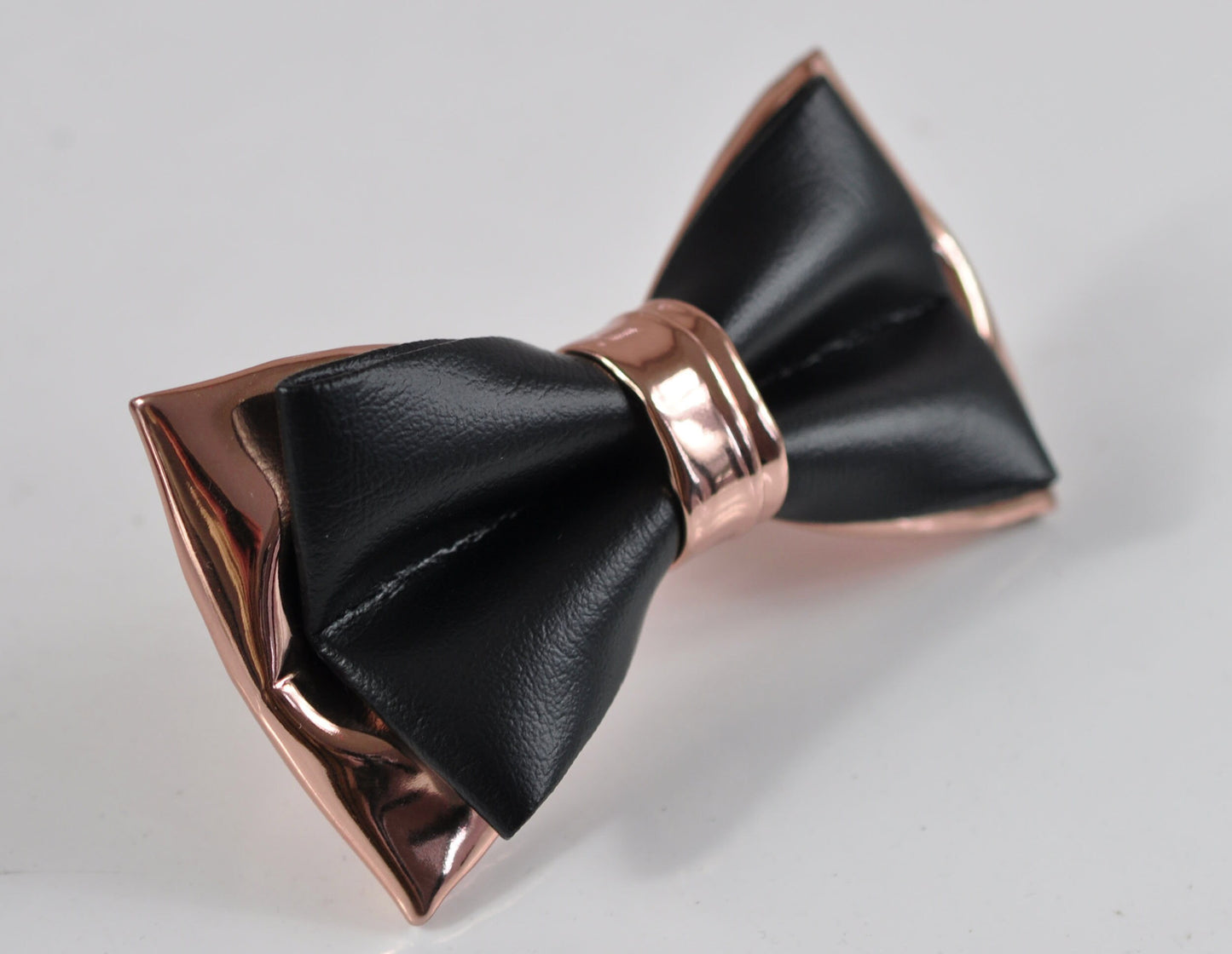 Black and Rose Gold Golden 2 Layers Faux Leather PVC Bow tie bowtie for infant baby toddler / Boy Kids / Youth Teenage / Men Adult