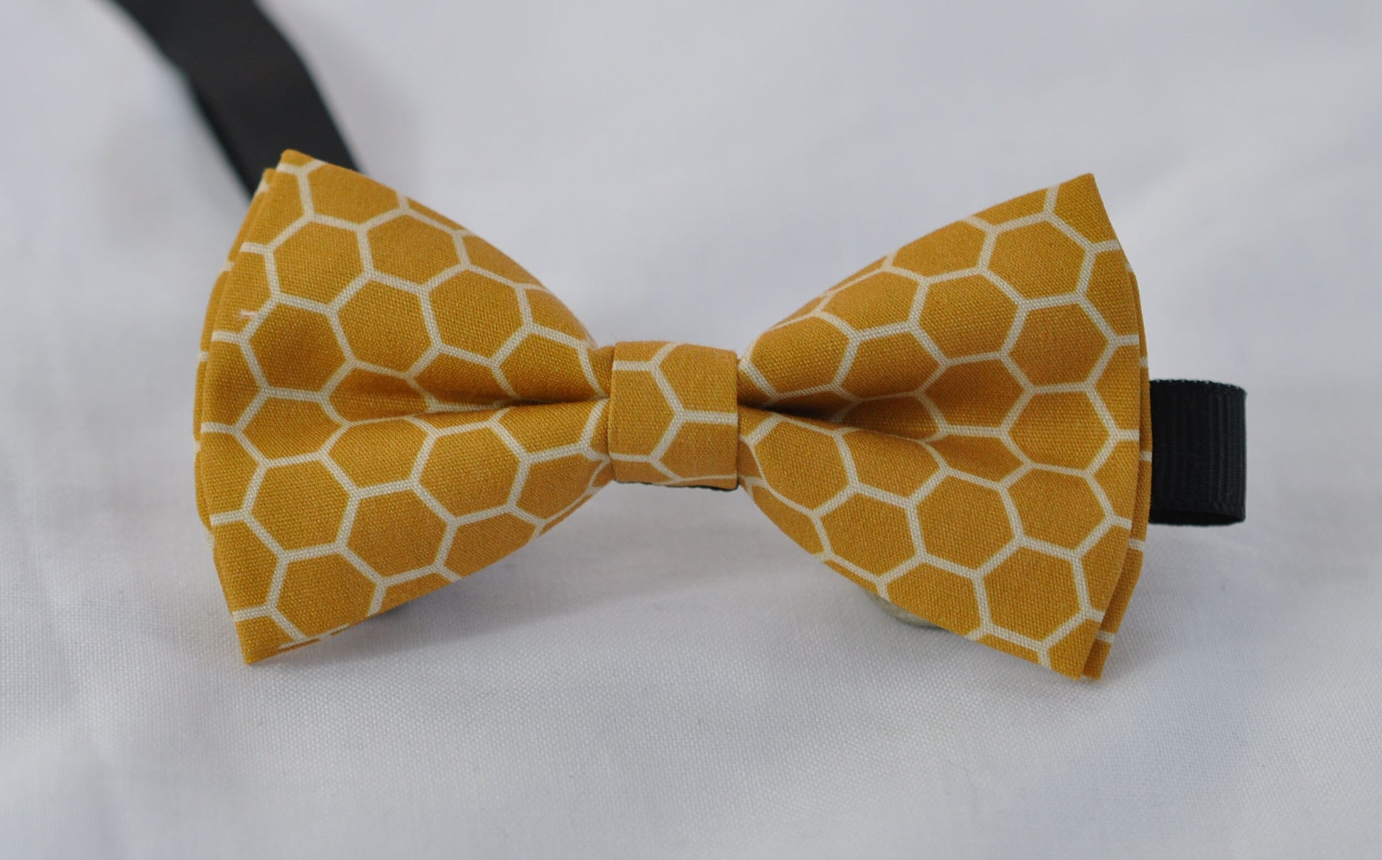 Yellow Bees Honeycomb Honey Comb Print Cotton Bow tie + White Elastic Suspenders Braces for Baby infant / Boy Kids / Youth Teenage / Men