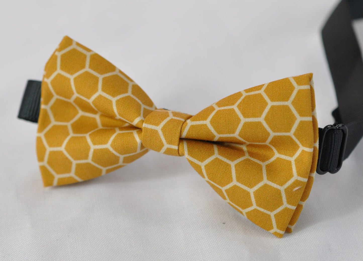 Yellow Bees Honeycomb Honey Comb Print Cotton Bow tie + White Elastic Suspenders Braces for Baby infant / Boy Kids / Youth Teenage / Men