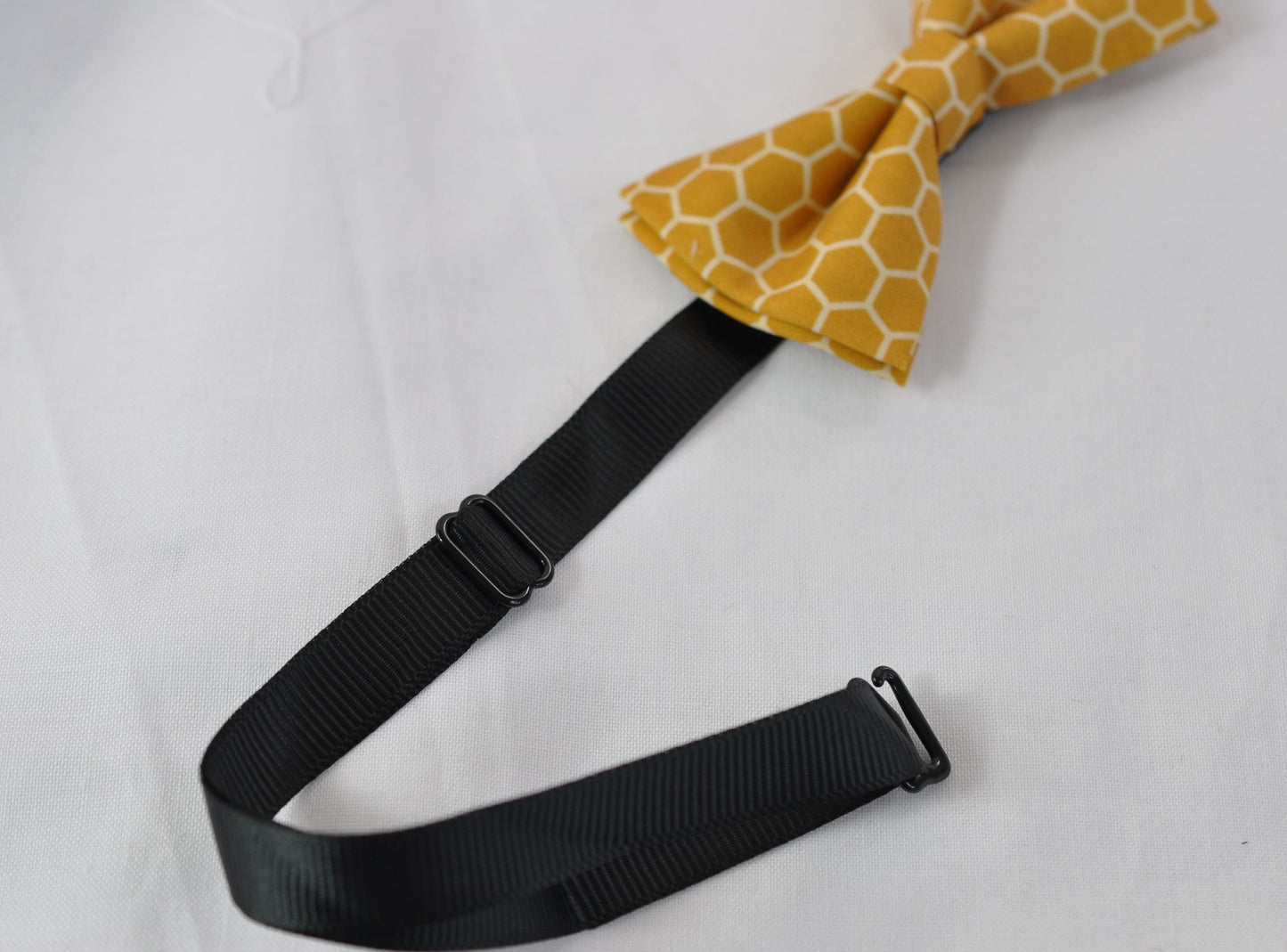 Yellow Bees Honeycomb Honey Comb Print Cotton Bow tie + White Elastic Suspenders Braces for Baby infant / Boy Kids / Youth Teenage / Men