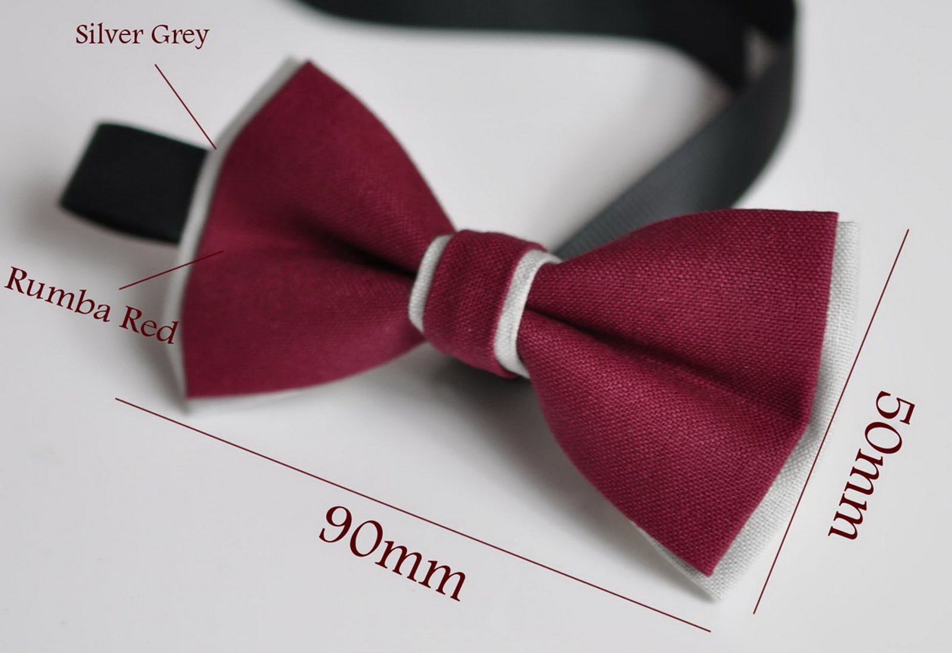 Baby Boy Kids 100% Cotton Handmade Burgundy Red Wine Red Rumba Red AND Grey 2 Layers Bow Tie Bowtie Party Wedding Fits 1-6 YEARS OLD