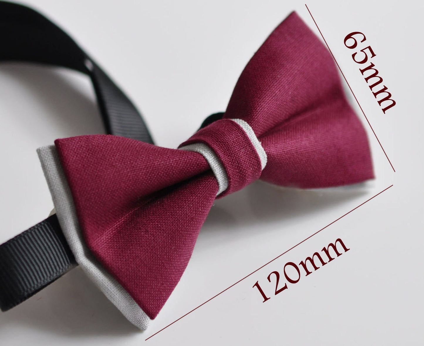 Men Women Burgundy Red Wine Red RUMBA RED and Grey Gray 2 Layers 100% Cotton Hand Made Groomsmen Bowtie Bow Tie Wedding Ball Party