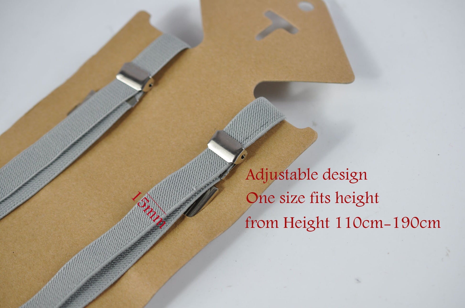 Men Women Unisex Silver Grey Adjustable Skinny 15mm 1.5cm Wide X-Back 4 Clips Pants Elastic Suspenders Braces Fits Height 110cm to 190cm