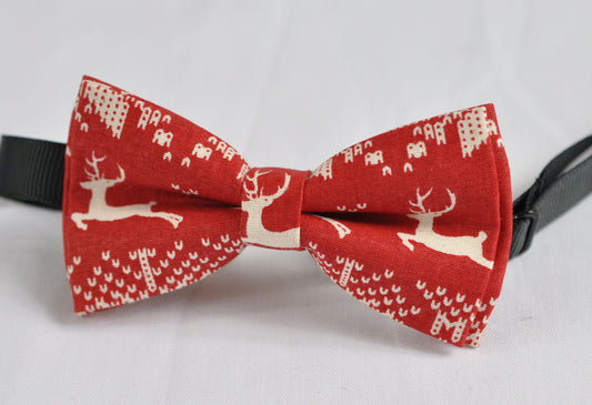 Xmas Christmas Elk Deer Red 100% Cotton Pretied Bow Tie for Men Adult / Youth Teenage / Boy Kids / Baby Infant Toddler