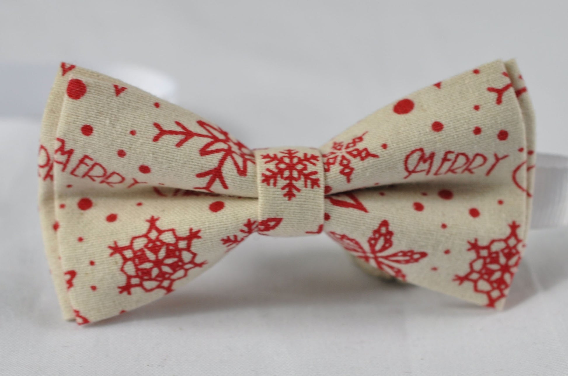 Red Snowflake Beige Christmas Xmas Cotton Bow tie + Tan Faux Leather Suspenders Braces Baby infant / Kids Boy / Youth Teenage / Adult Men