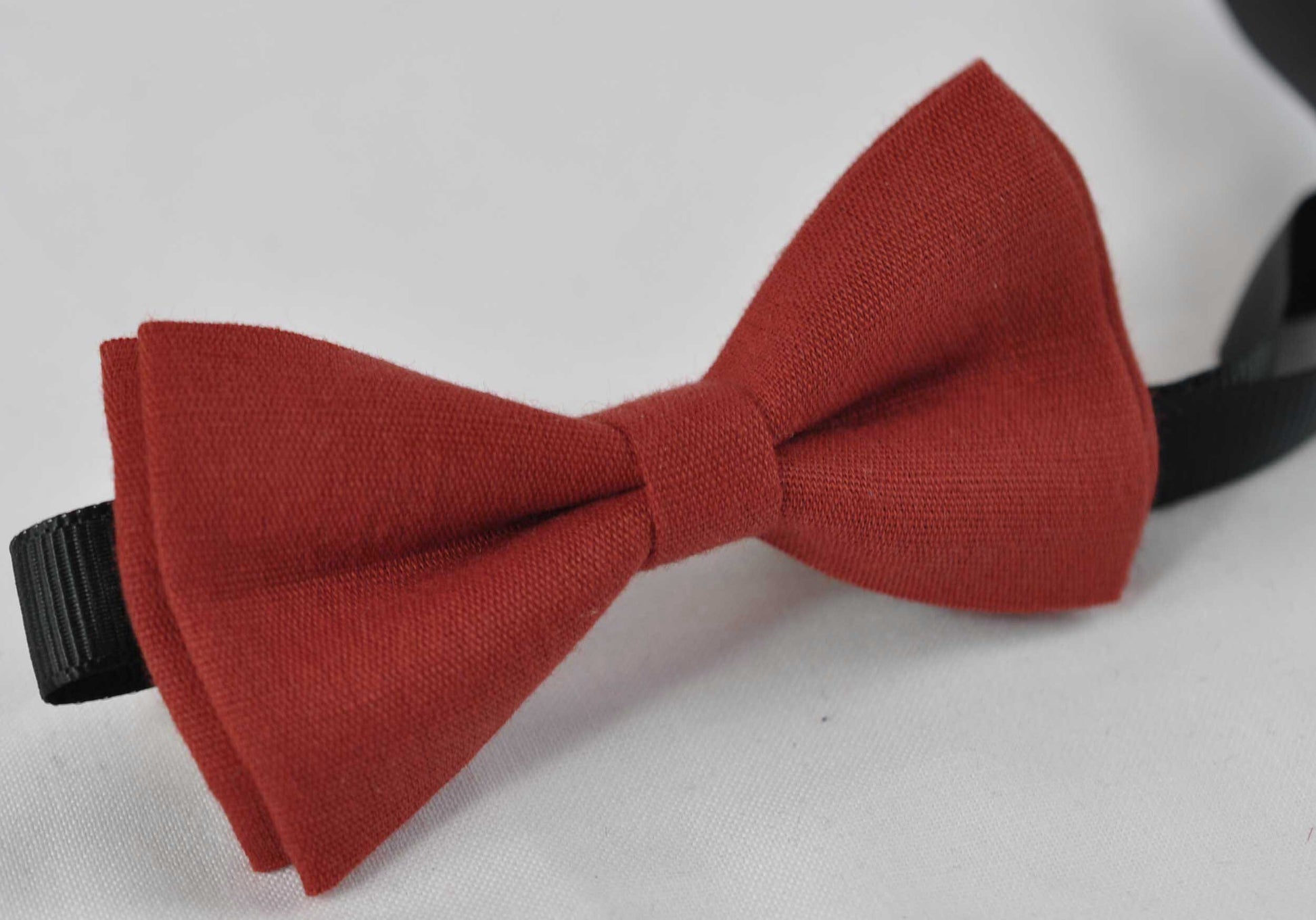 Ginger Brownish Red / Orange Linen Bow tie + Brown Faux Leather Suspenders Braces for Baby infant / Kids Boy / Youth Teenage / Men Adult