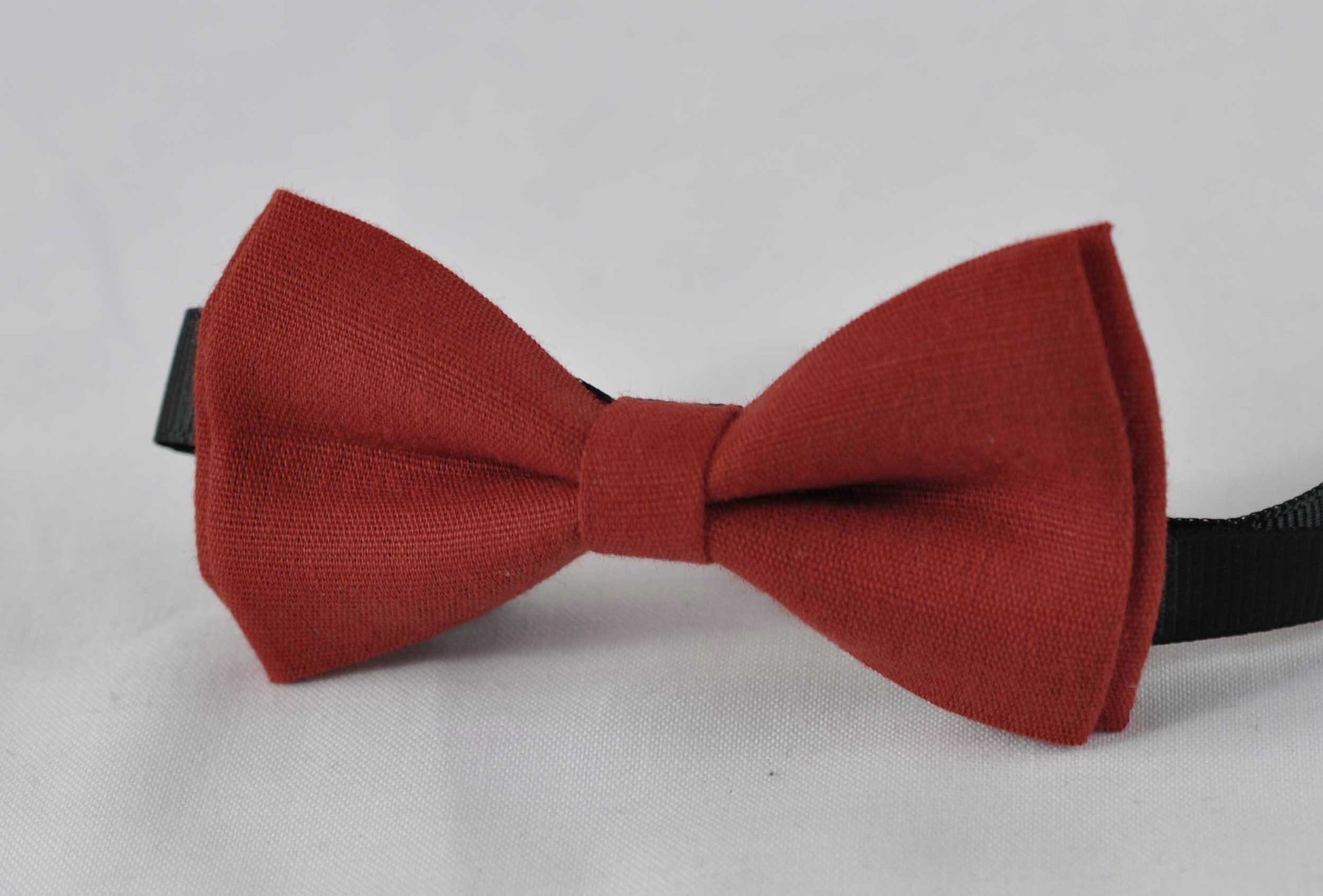 Ginger Brownish Red / Orange Linen Bow tie + Brown Faux Leather Suspenders Braces for Baby infant / Kids Boy / Youth Teenage / Men Adult
