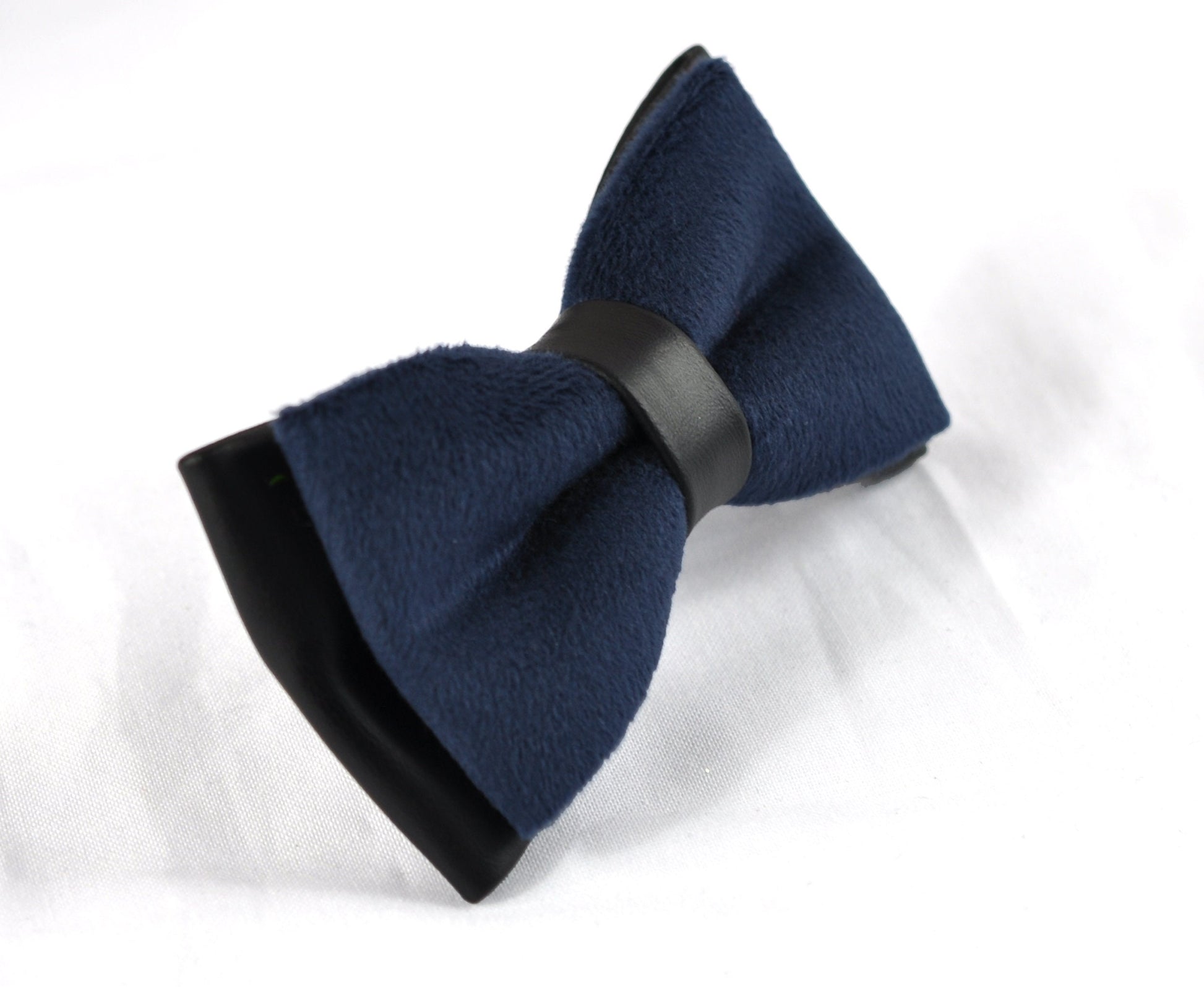 Navy Blue Velvet and Black Faux Leather 2 Layers Bow tie + Navy Blue Suspenders Braces for Baby infant Toddler / Boy Kids / Youth / Men