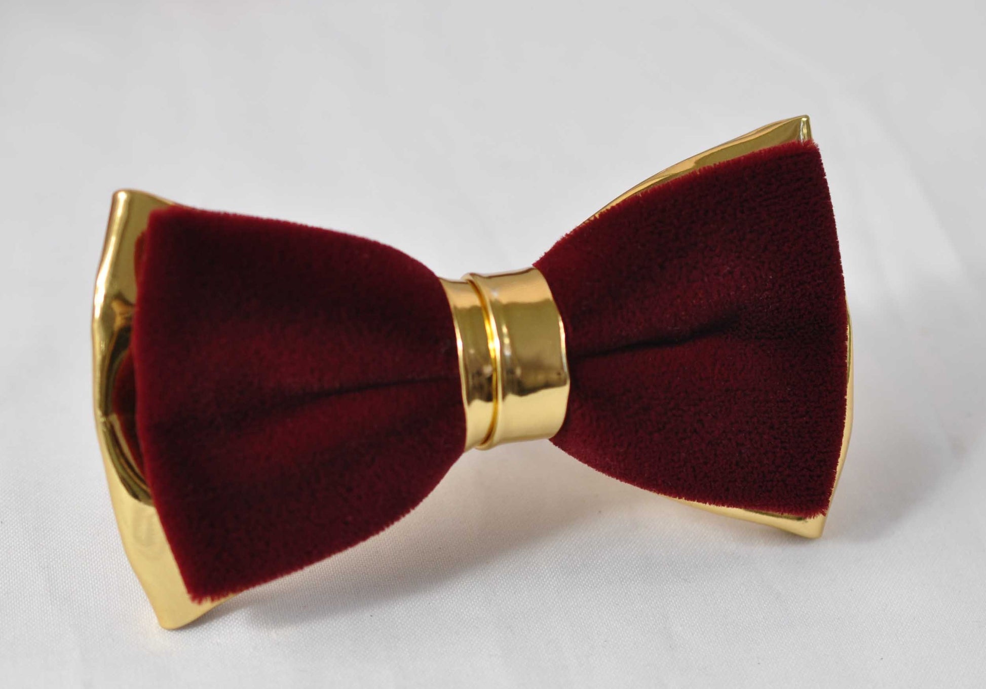 Men Adult Burgundy Velvet Gold Faux Leather Bow tie + 35mm Wide Black Elastic Suspenders Braces for Wedding / Party