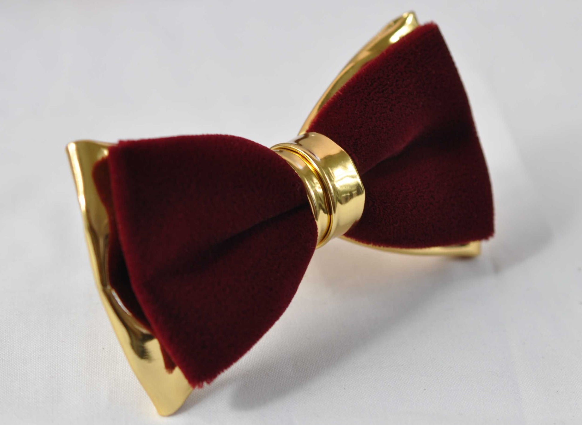 Men Adult Burgundy Velvet Gold Faux Leather Bow tie + 35mm Wide Black Elastic Suspenders Braces for Wedding / Party