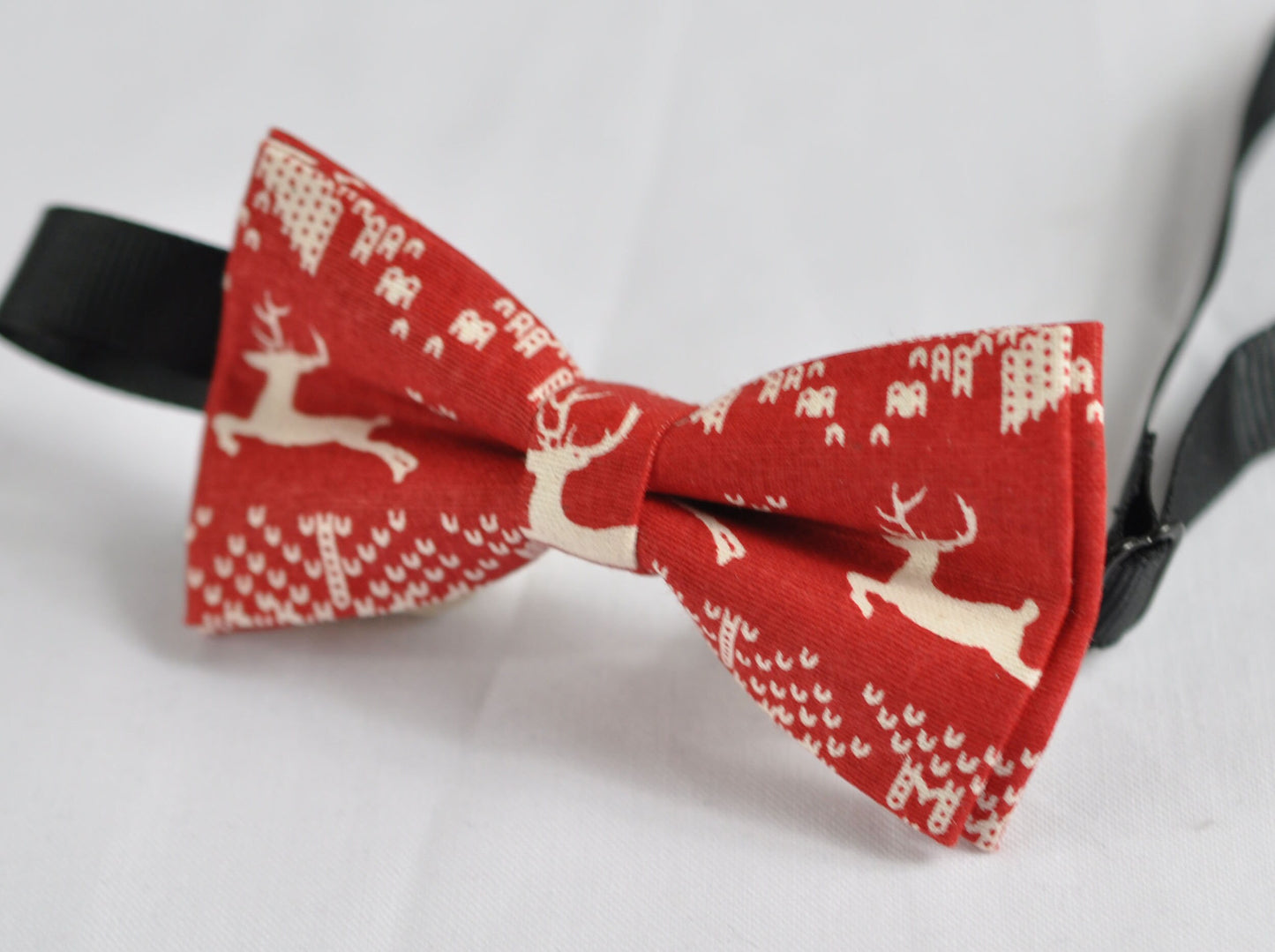 Xmas Christmas Deer Elks ELK Red Cotton Bow Tie Bowtie + Navy Blue Elastic Suspender Braces for Men / Youth Teenage / Kids Boy / Infant Baby