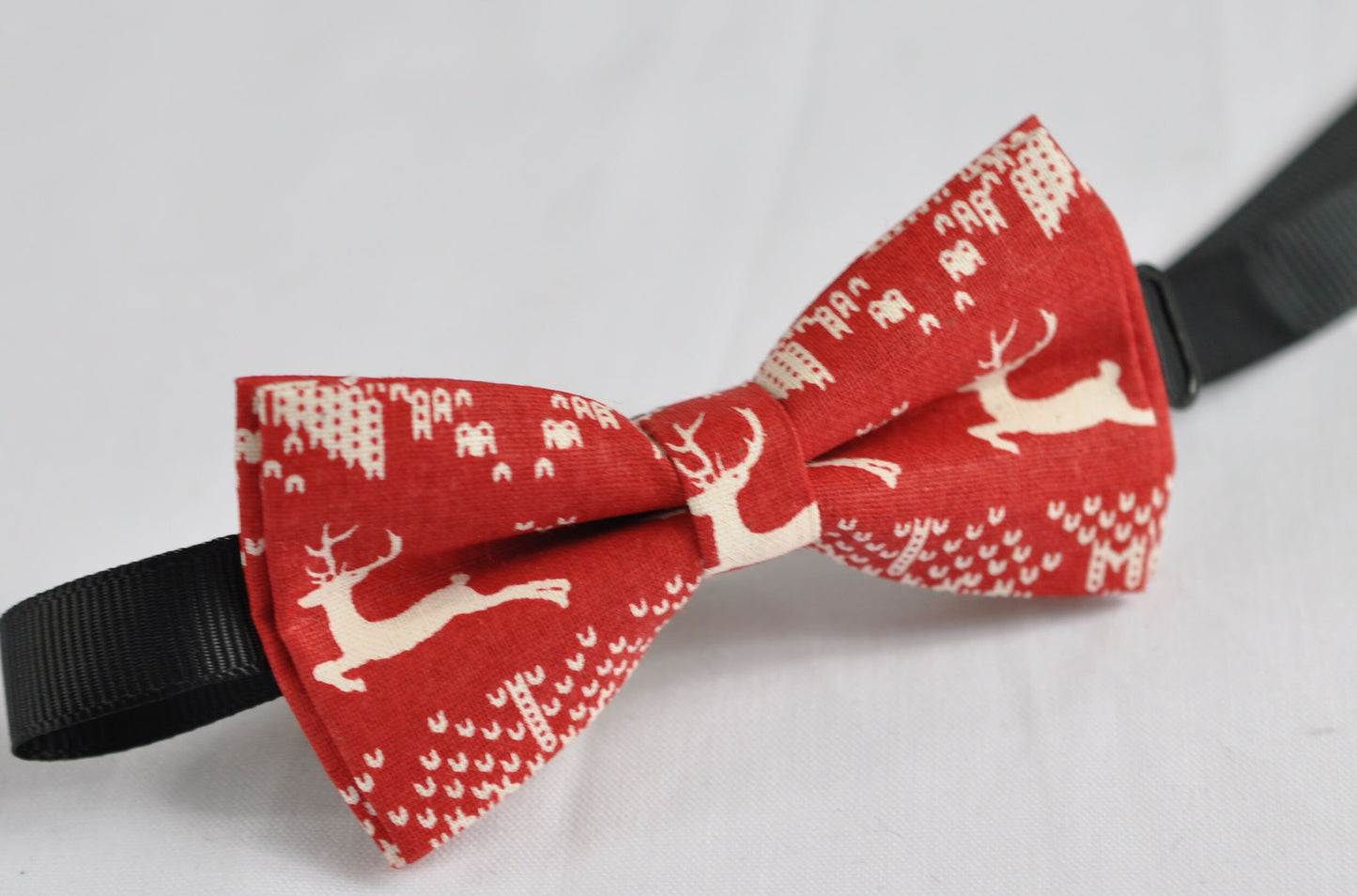 Xmas Christmas Deer Elks ELK Red Cotton Bow Tie Bowtie + Navy Blue Elastic Suspender Braces for Men / Youth Teenage / Kids Boy / Infant Baby