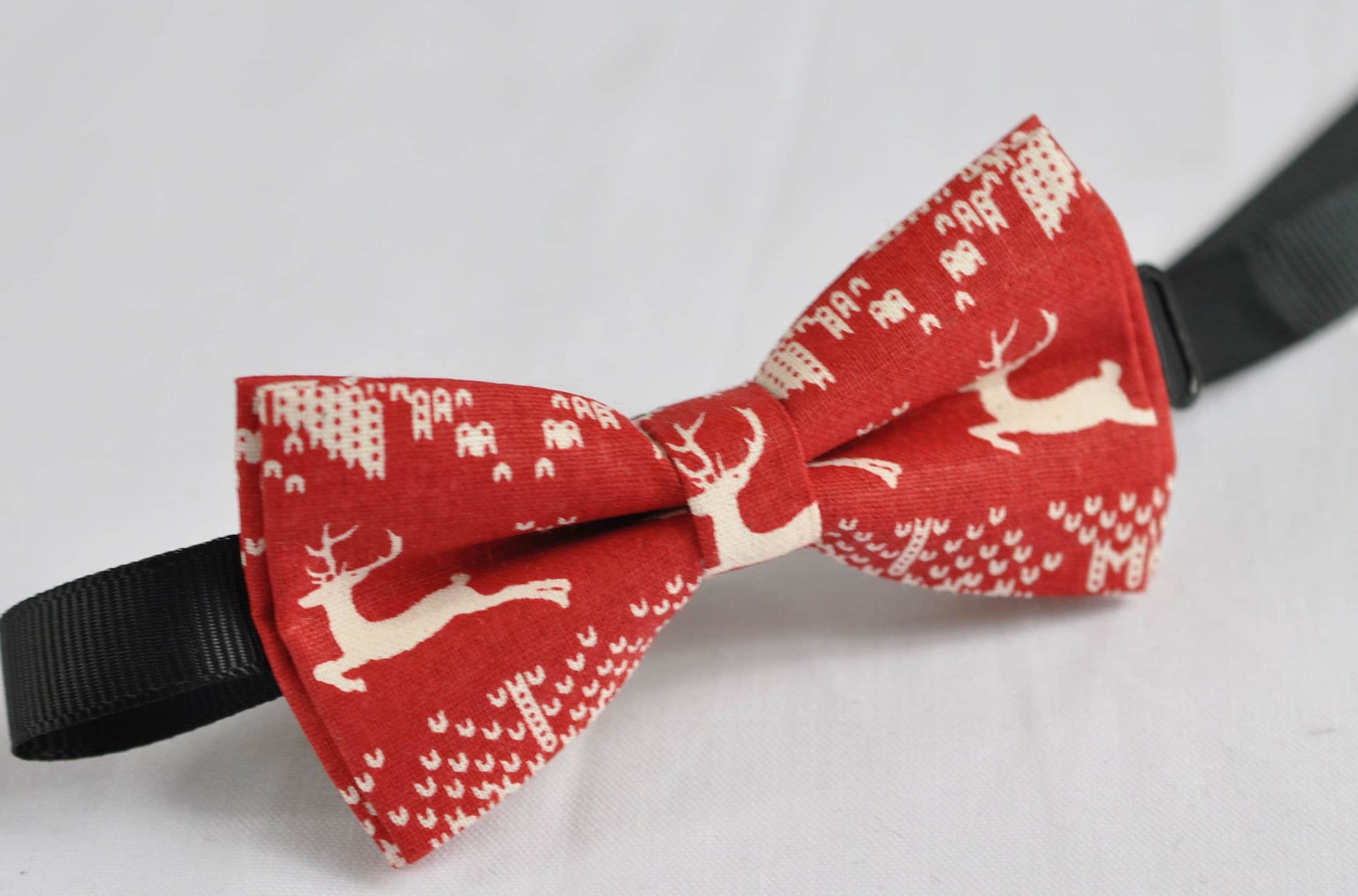 Xmas Christmas Deer Elks ELK Red Cotton Bow Tie Bowtie + Black Elastic Suspender Braces for Men / Youth Teenage / Kids Boy / Infant Baby