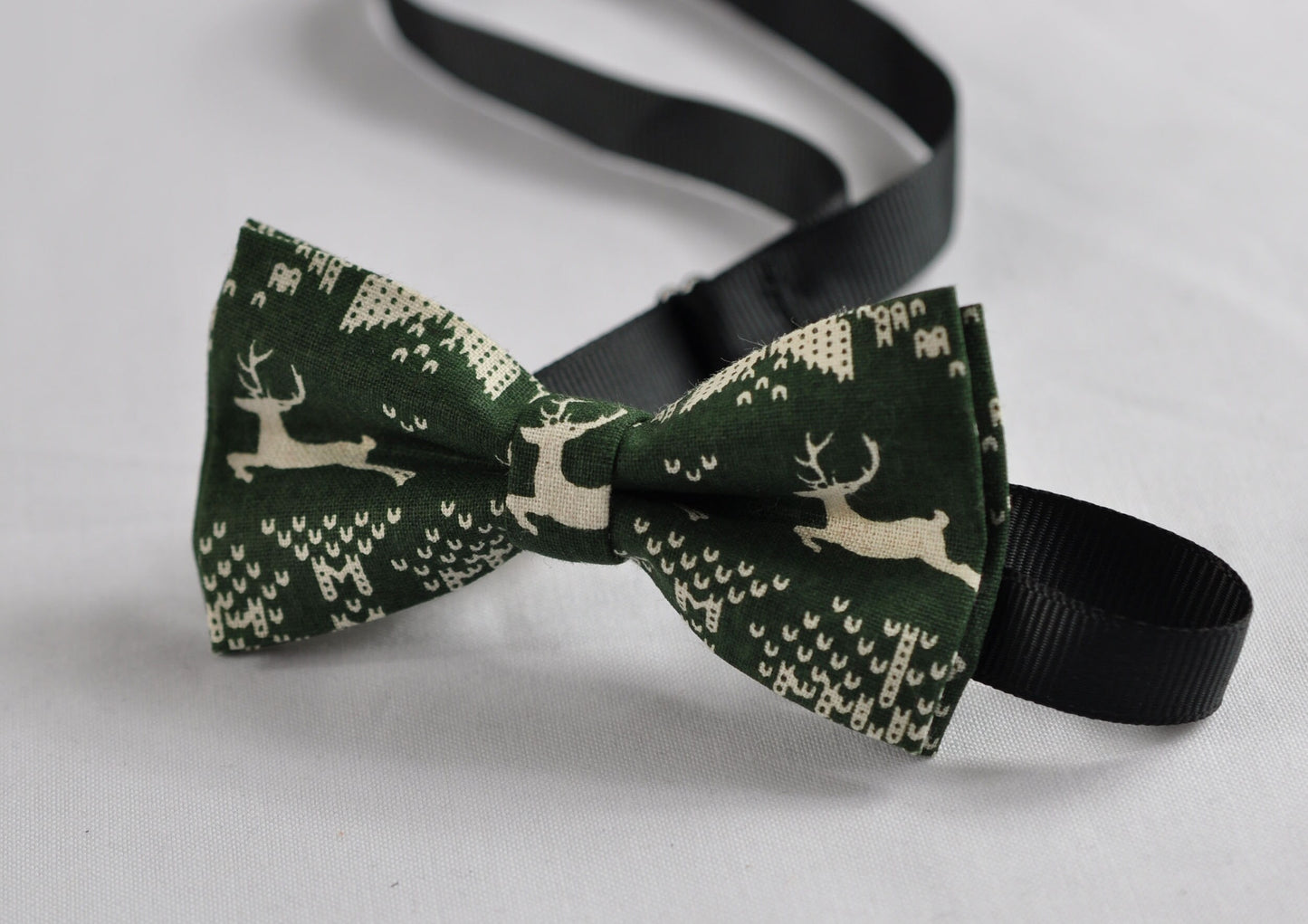 Xmas Christmas Deer Elks ELK Green Bow Tie Bowtie + Brown Faux Leather Skinny Suspender Braces for Youth Teenage / Kids Boy / Infant Baby