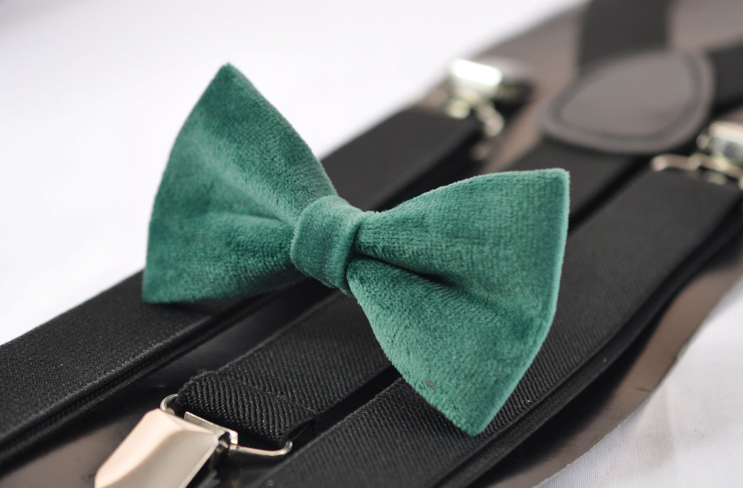 Emerald Green Dark Green Velvet Bow tie + Black Elastic Suspenders Braces for Baby Infant Toddler / Boy Kids / Youth Teenage / Men Adult