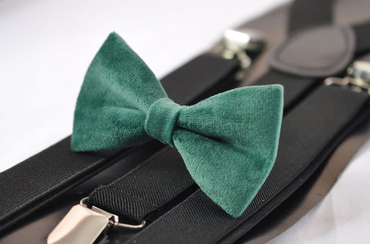 Emerald Green Dark Green Velvet Bow tie + Black Elastic Suspenders Braces for Baby Infant Toddler / Boy Kids / Youth Teenage / Men Adult