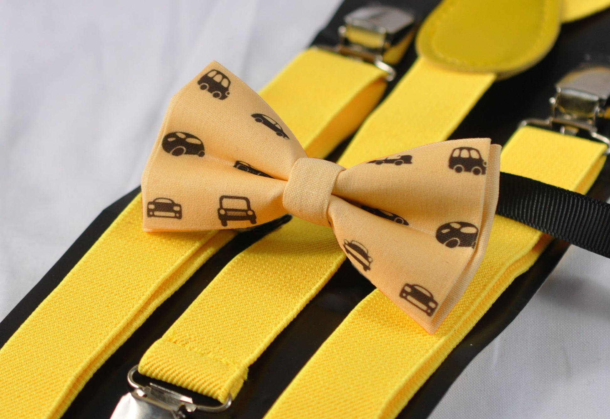 Baby Yellow Light Yellow Cotton Bow tie Bowtie + Yellow Elasitc Suspeners Braces for Youth Teenage / Boy Kids / Baby Infant Toddler