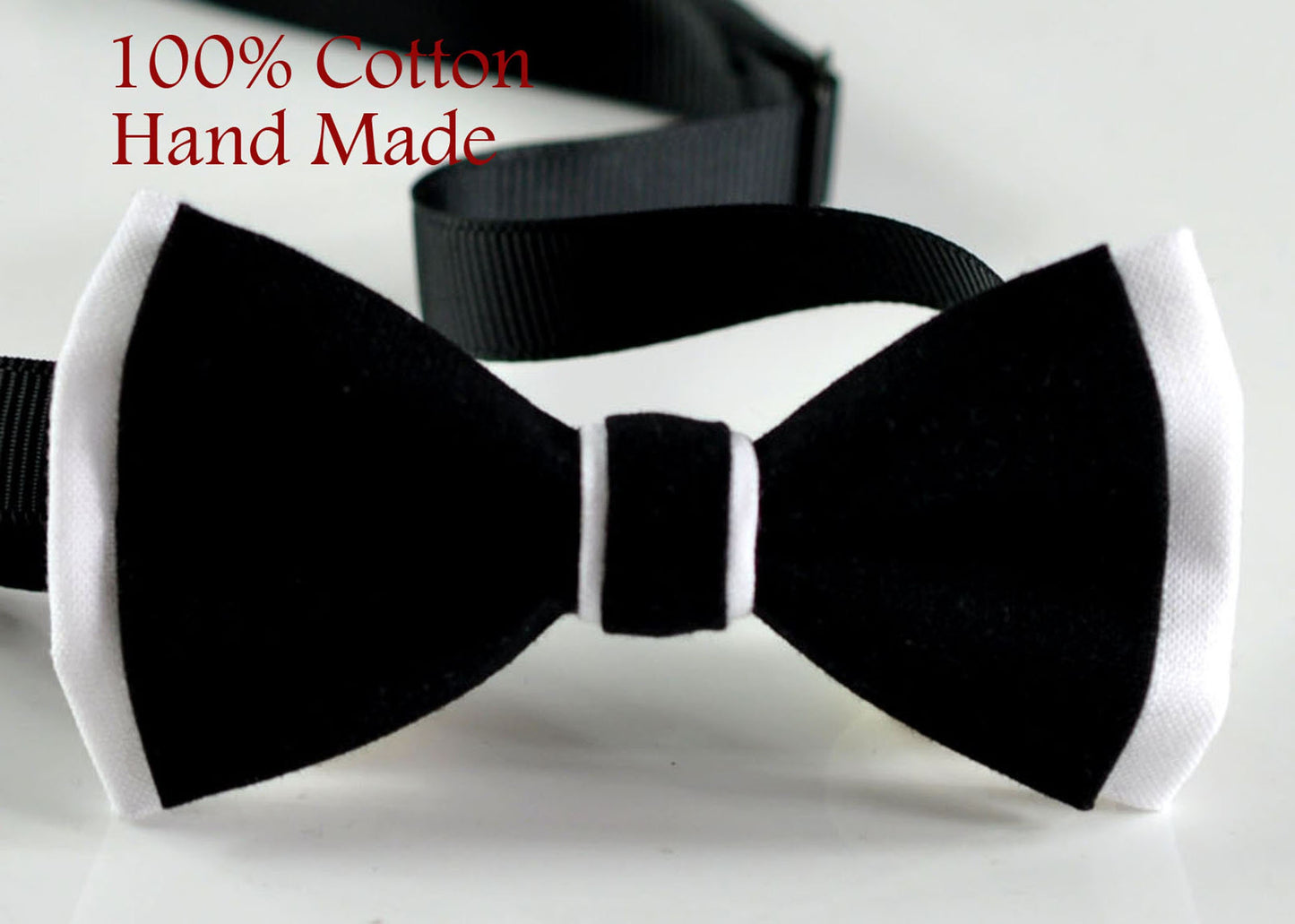 Men Adult Black + White 100% Cotton Bow tie Bowtie + Pocket Square Hanky Handkerchief Wedding Set