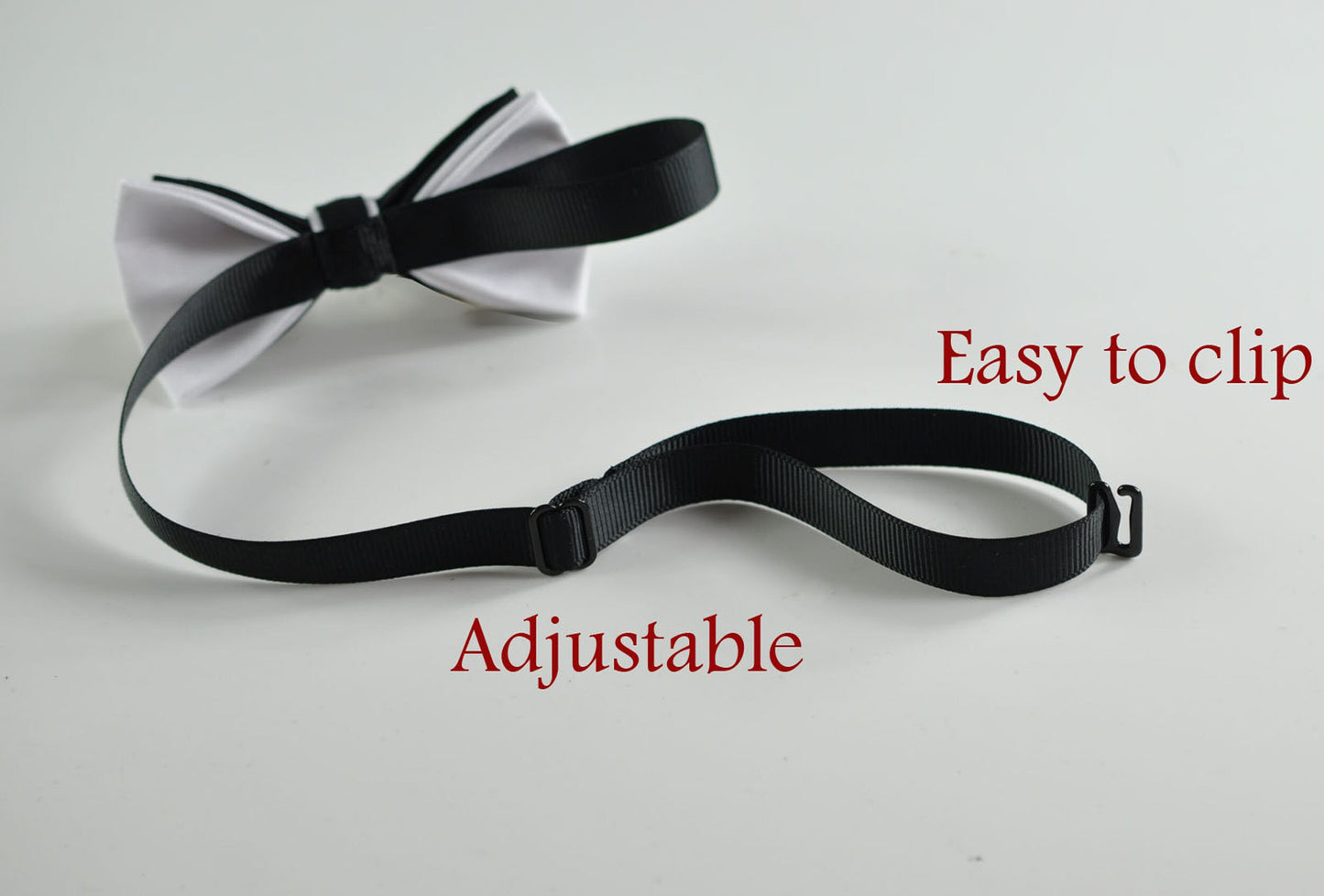 Men Adult Black + White 100% Cotton Bow tie Bowtie + White Pocket Square with Black edge Hanky Handkerchief Wedding Set