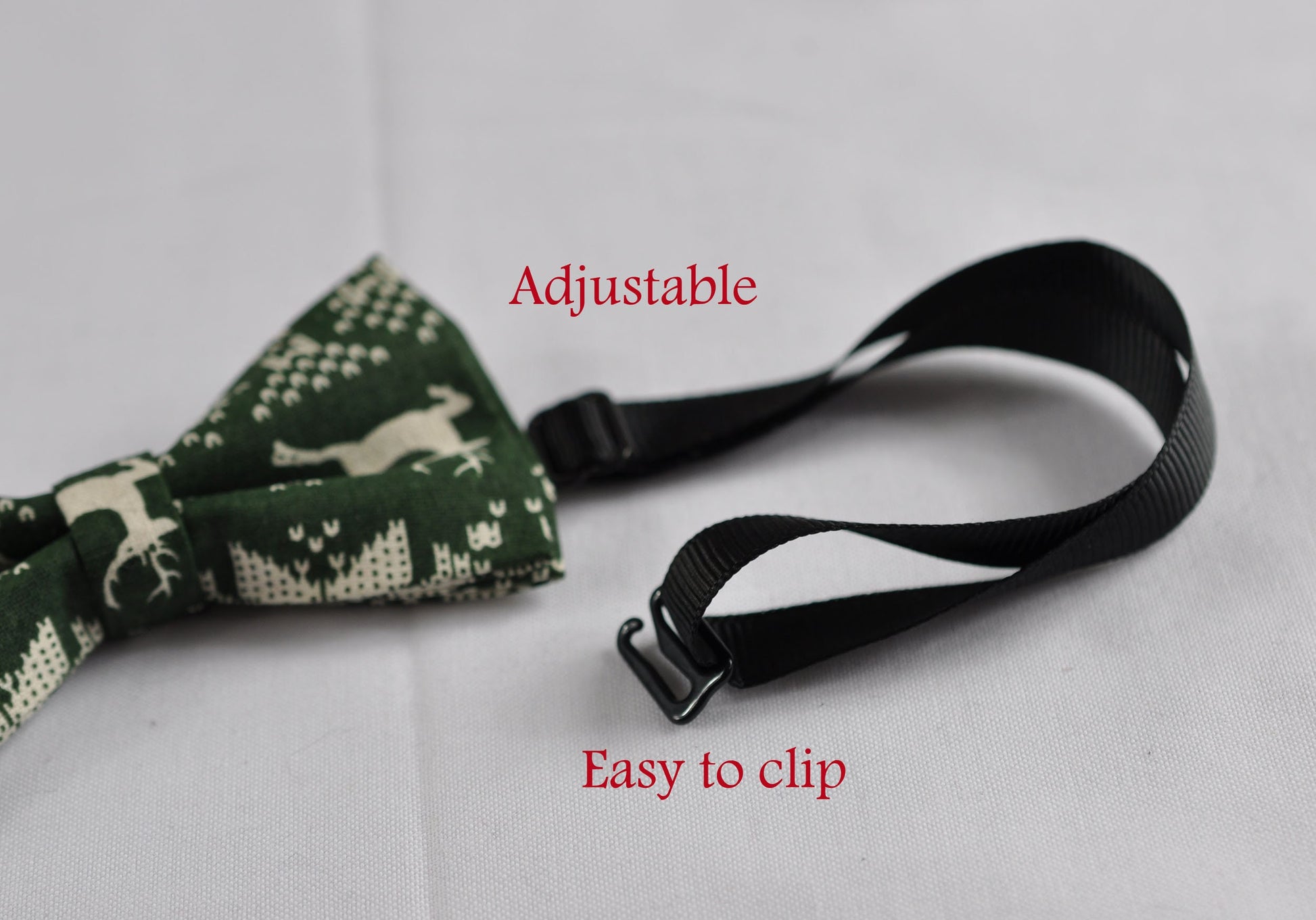 Xmas Christmas Elk Deer Dark Emerald GREEN 100% Cotton Pretied Bow Tie for Men Adult / Youth Teenage / Boy Kids / Baby Infant Toddler