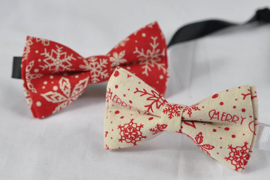 Red / White Snowflake Xmas Christmas Pretied Cotton Bow tie Bowtie for Men Adult / Youth Teenage / Boy Kids / Toddler Baby Infant