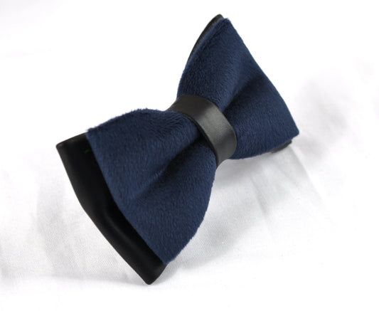 Navy blue velvet + Black Faux Leather 2 Layers Bow tie bowtie for Men Adult / Youth Teenage / Kids Boy / Infant Toddler Baby