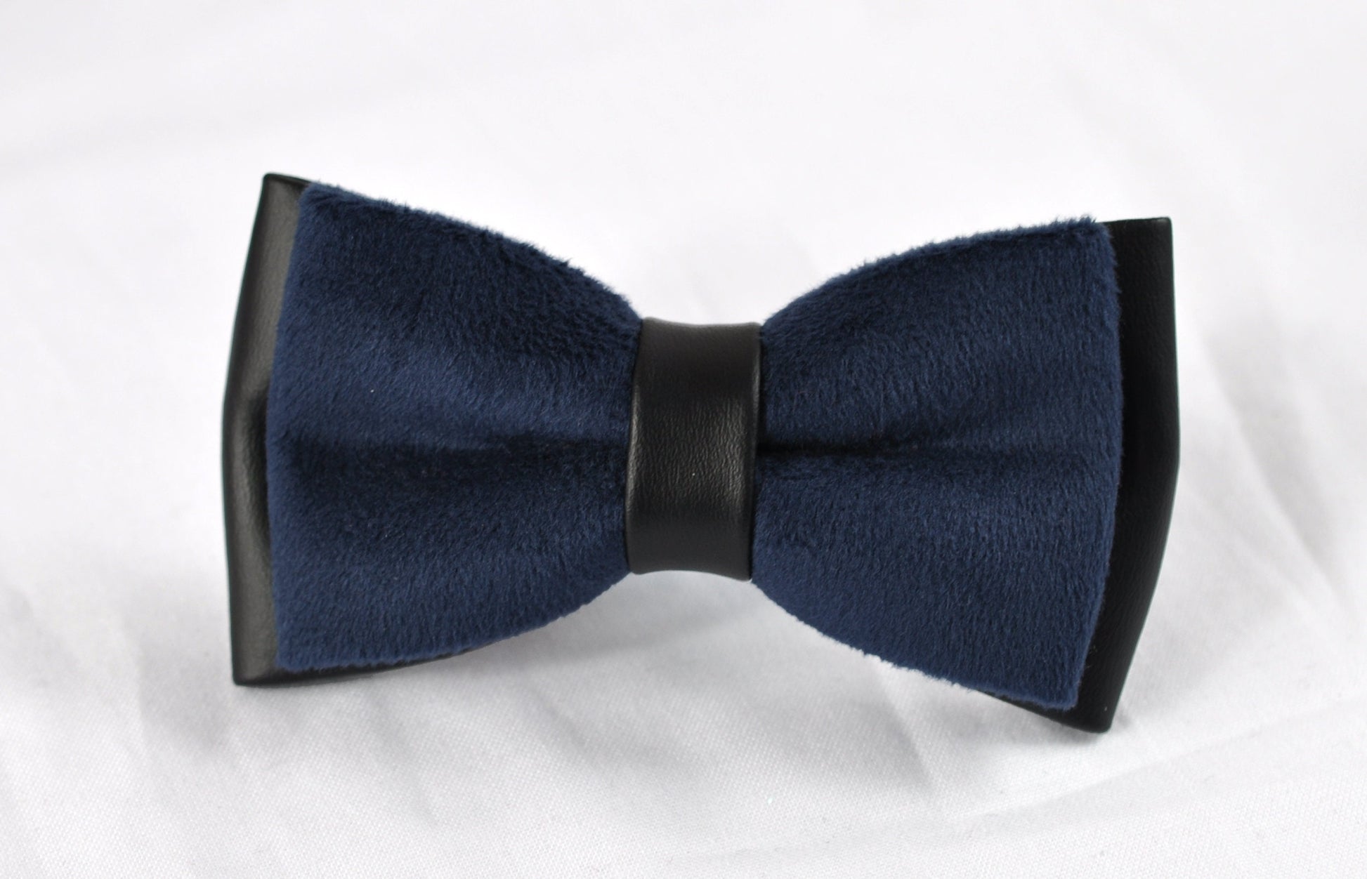 Navy Blue Velvet and Black Faux Leather 2 Layers Bow tie + Navy Blue Suspenders Braces for Baby infant Toddler / Boy Kids / Youth / Men