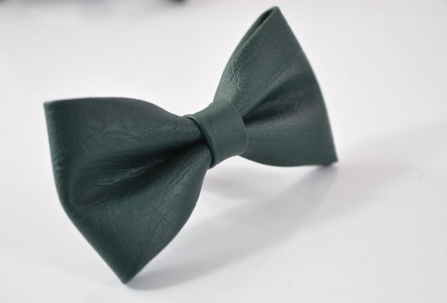 Dark Emerald Green Hunter Green Faux Leather Bow tie + BLack Faux Leather Suspenders Braces for Baby infant / Boy Kids / Youth Teenage