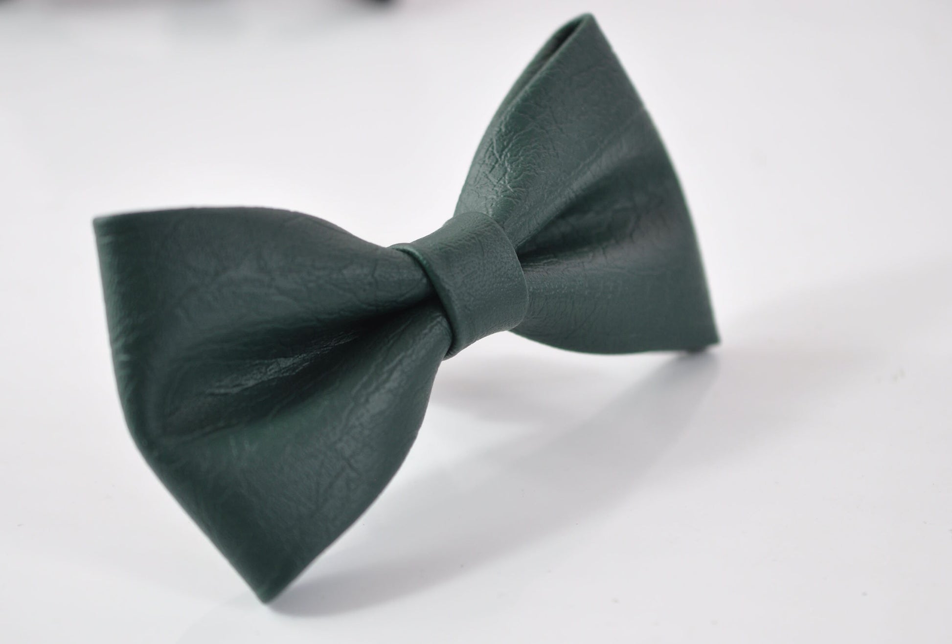 Dark Emerald Green Hunter Green Faux Leather Bow tie + BLack Faux Leather Suspenders Braces for Baby infant / Boy Kids / Youth Teenage