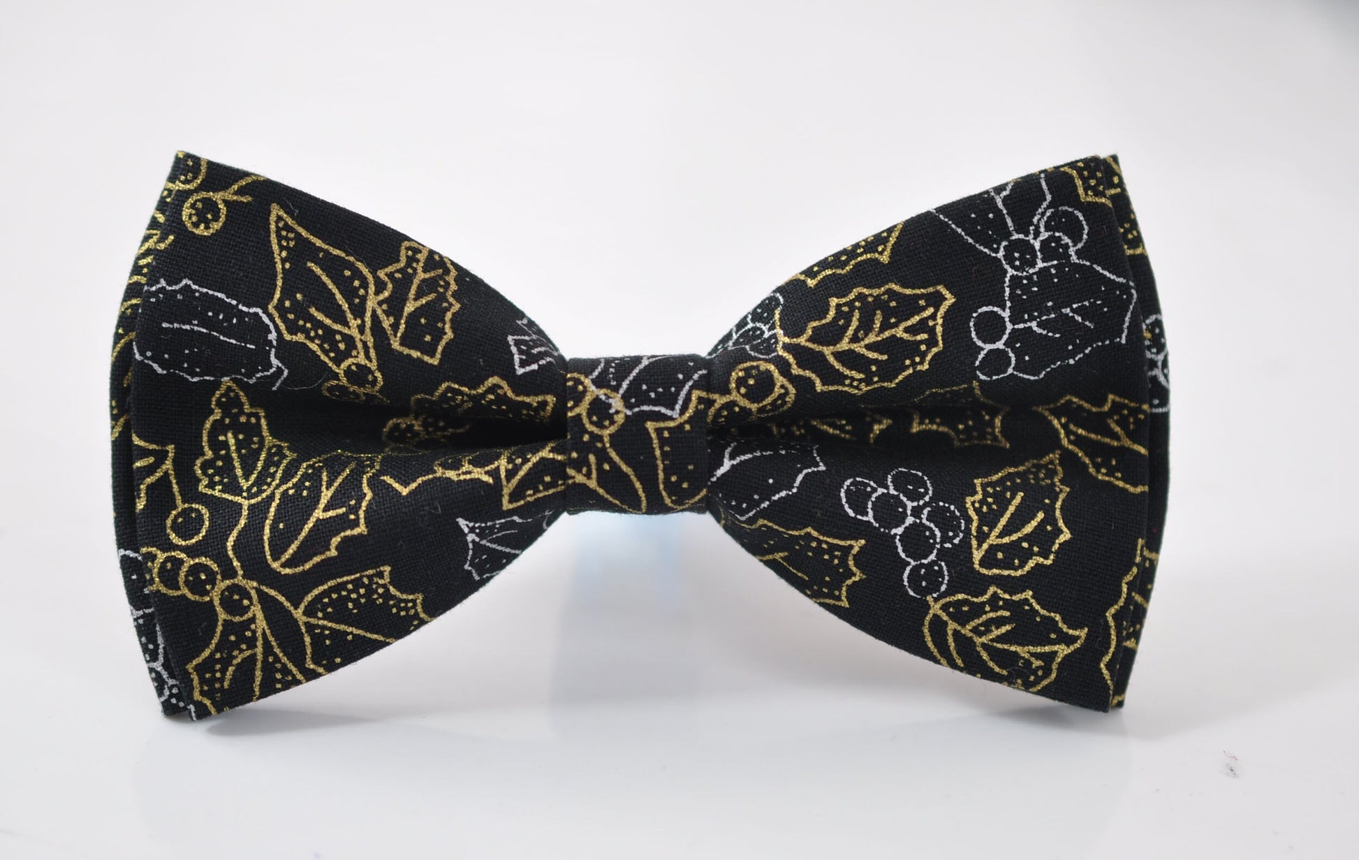 MEN Adult Black Gold Holly Maple Leaf Leaves Xmas Christmas Cotton Bow tie Bowtie + 35mm Wide Black Elastic Suspenders Braces set