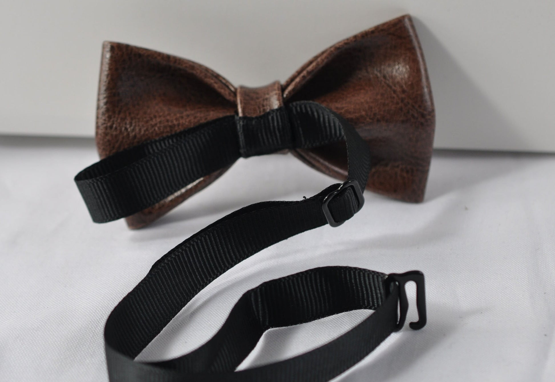 Dark Brown Coffee Faux Leather Bow tie + Navy Blue Elastic Suspenders Braces for Infant Baby Toddler / Boy Kids / Youth Teenage / Men Adult