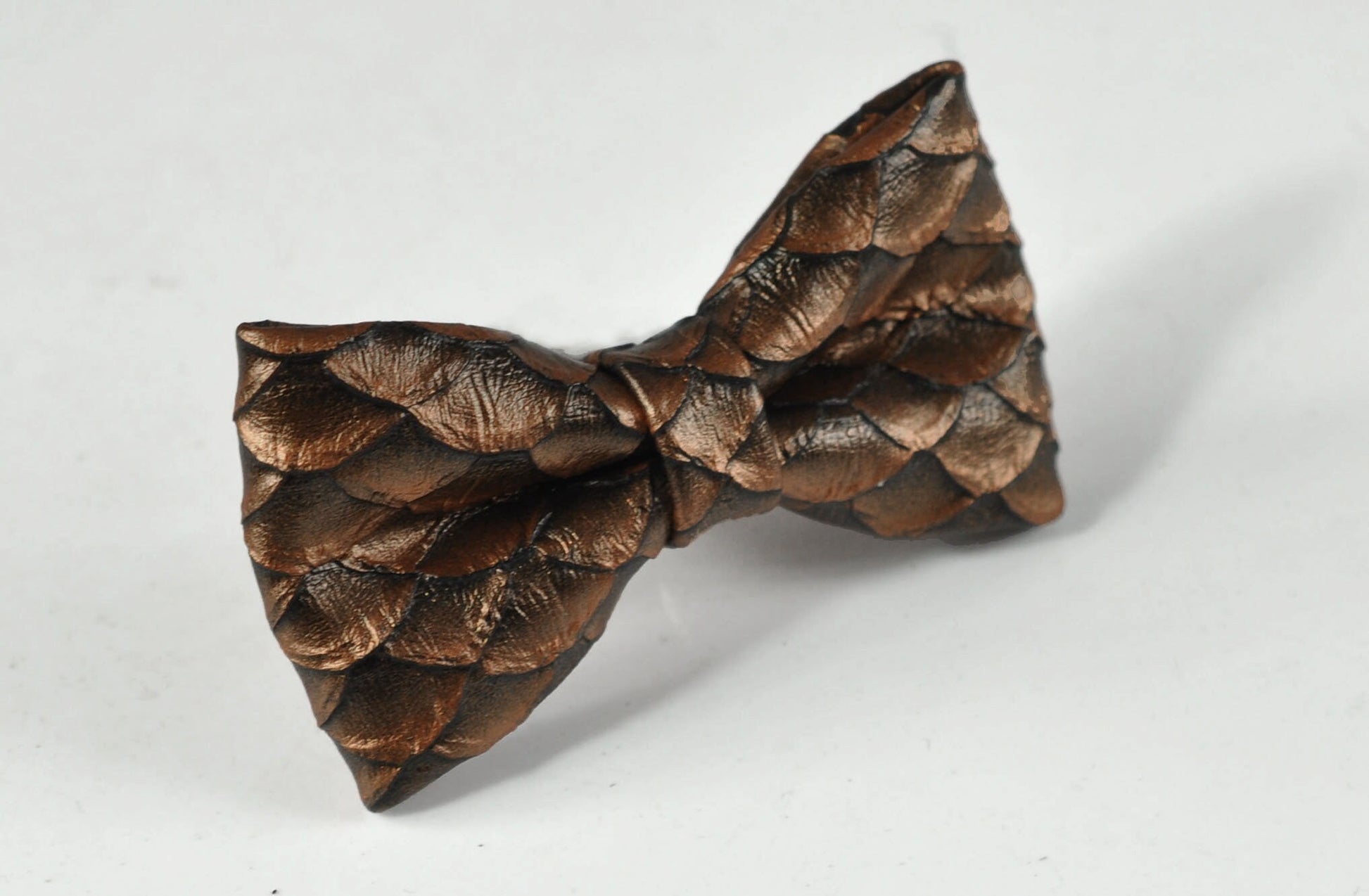 Copper Brown Dragon Squama Fish Scales Faux Leather Bow tie + Black Elastic Suspenders Braces for Men Adult / Youth / Boy Kids / Baby infant